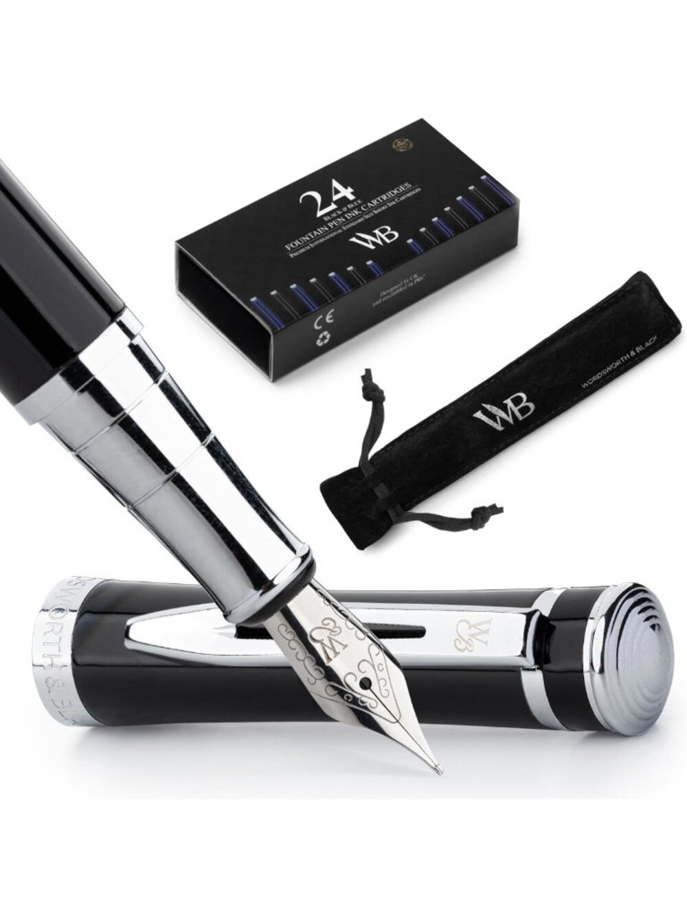 Luxury Fountain Pen Set - Medium Nib, Brass Body, Refillable, Calligraphy Gift